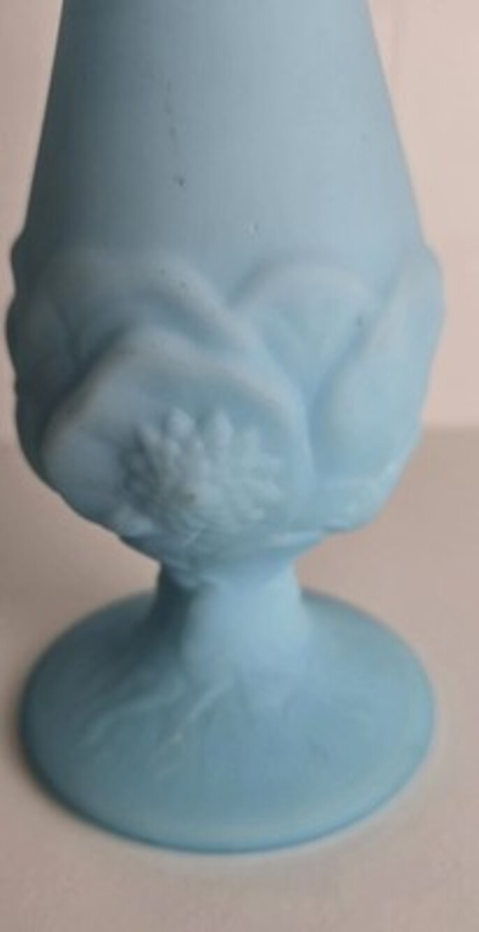 Fenton Blue Satin Swung Bud Vase 10.75" Art Glass Milk Glass - Picture 2 of 7